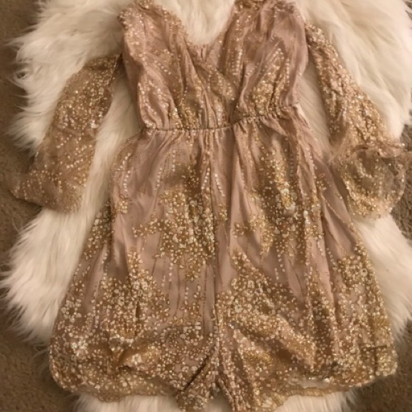 1 Left 🌟 Bronze Boho Glam Glitter & Sequin Romper - Picture 6 of 7